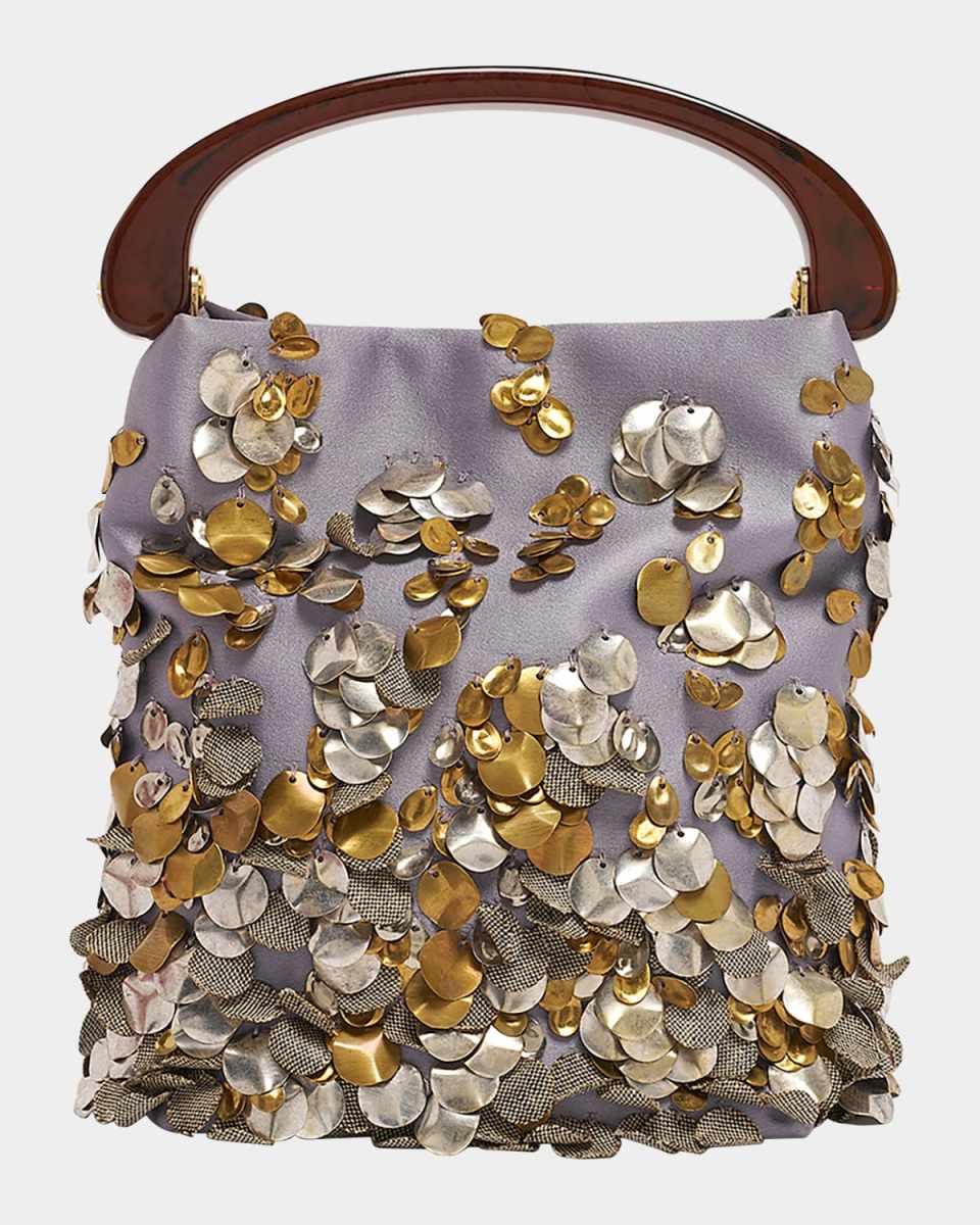 Crisp Embellished Leather Top-Handle Bag